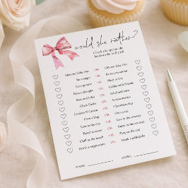 Invitación PInk Bow Would She Rather Bridal Shower Game Card