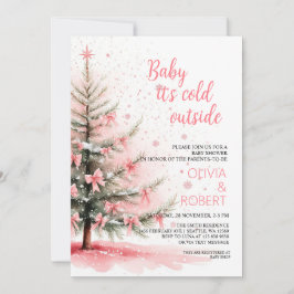 Invitación Pink Bows and Christmas Tree Baby Shower