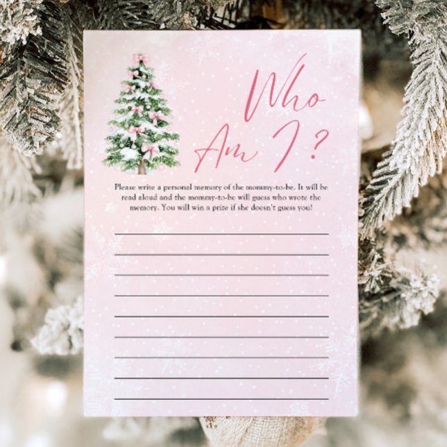 Invitación Pink Bows Árbol De Navidad Quien Soy El Juego De B (Pink Bows Christmas Tree Who Am I Baby Shower Game)