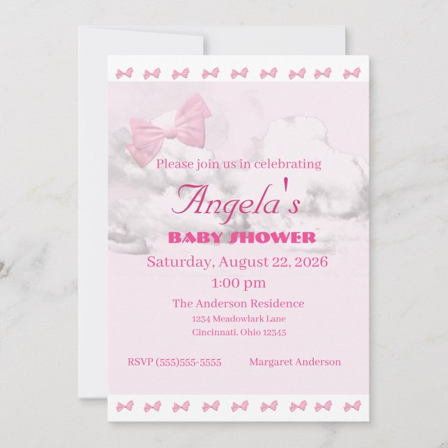 Invitación Pink Bows Baby Shower Invitation (Subido por el creador)