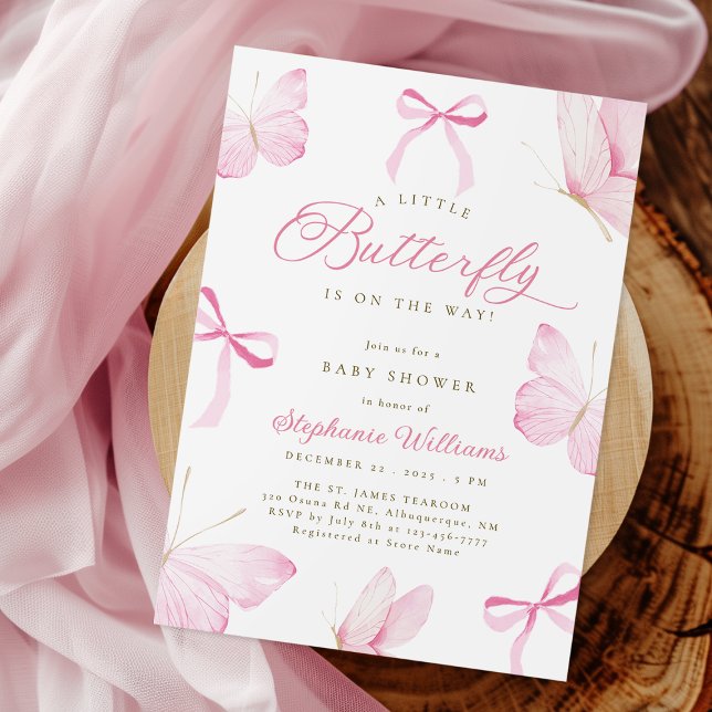 Invitación Pink Bows Butterflies Baby Shower Invitation (Subido por el creador)