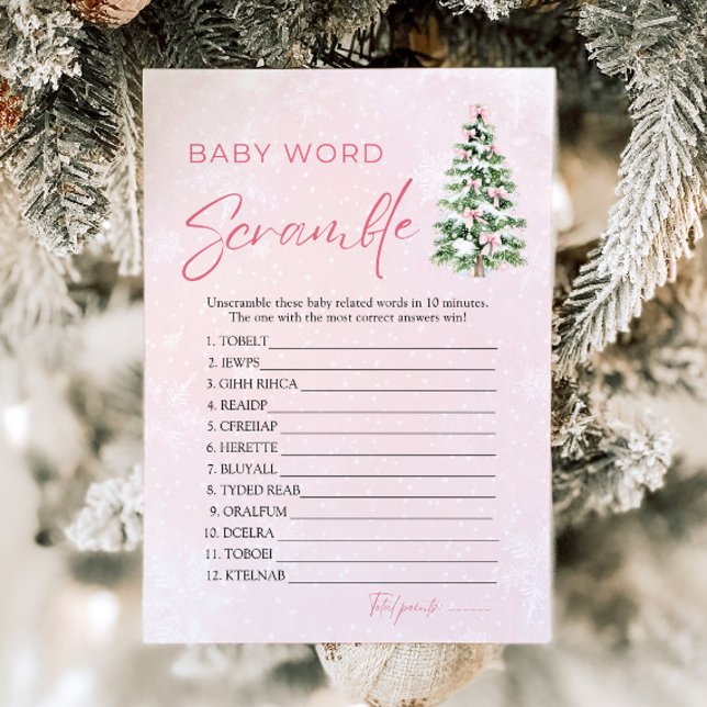 Invitación Pink Bows Christmas Tree Baby Word Scramble Game (Pink Bows Christmas Tree Baby Word Scramble Game )
