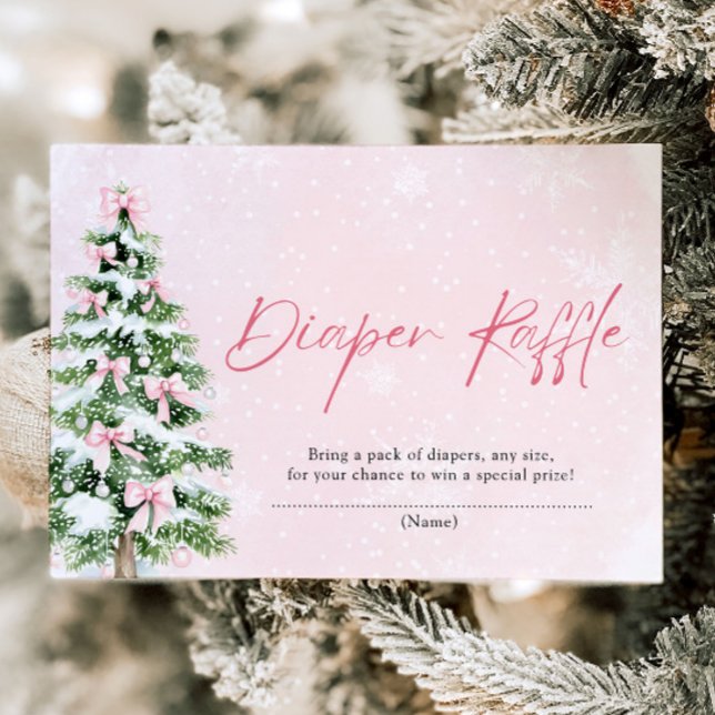 Invitación Pink Bows Christmas Tree Diaper Raffle Baby Shower (Pink Bows Christmas Tree Diaper Raffle Baby Shower Game)