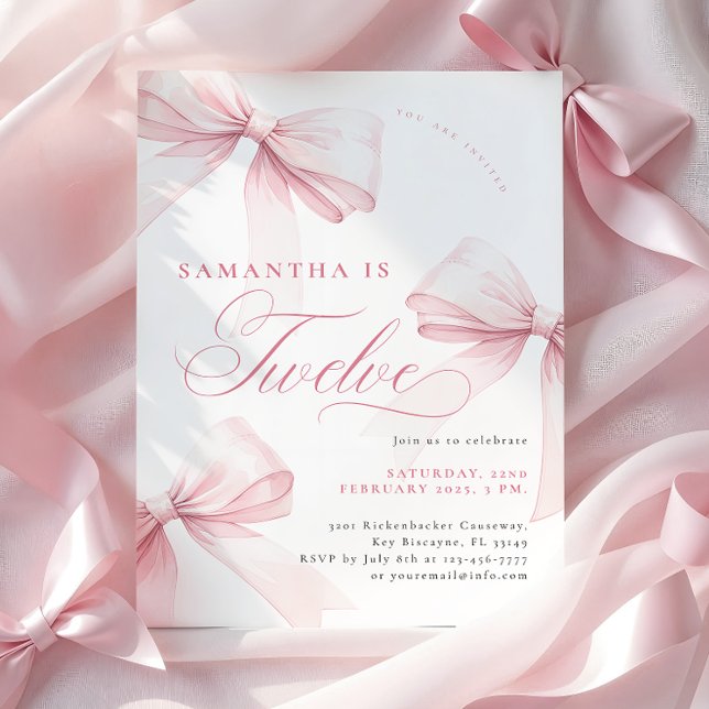 Invitación Pink Bows Doce Cumpleaños (Subido por el creador)