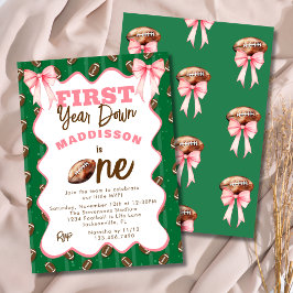 Invitación Pink Bows First Year Down Football 1st Birthday 