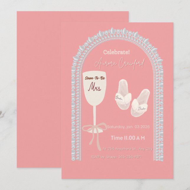Invitación Pink Bridal Shower Invitation | Soon to be Mrs Win (Anverso / Reverso)