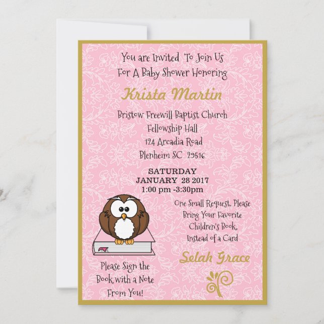 Invitación Pink Bring un Baby Shower de libros (Anverso)