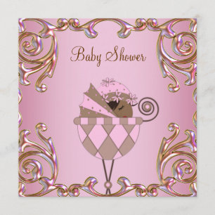 Invitación Pink Brown Gold Lace Baby Shower Invasión