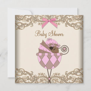 Invitación Pink Brown Lace African American Baby Shower