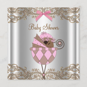Invitación Pink Brown Lace African American Baby Shower