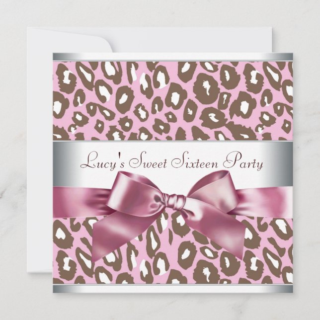Invitación Pink Brown Leopard Sweet Dieciséis cumpleaños (Anverso)