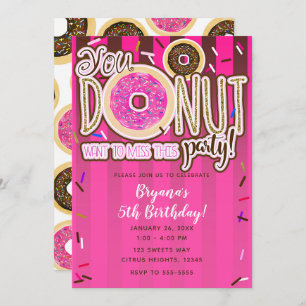 Invitación Pink & Brown Sprinkle Donuts Modern Birthday Party