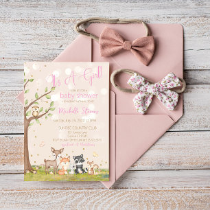 Invitación Pink Brown Watercolor Woodland Animals