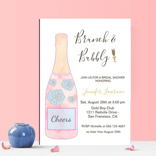 Invitación Pink Brunch Bubbly Champagne Bottle Bridal Shower (Subido por el creador)