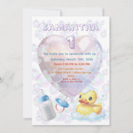 Invitación Pink Bubble Duck 1st Birthday Invite