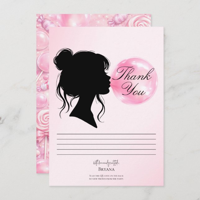 Invitación Pink Bubblegum Dream Candy Land Thank You Card (Anverso / Reverso)
