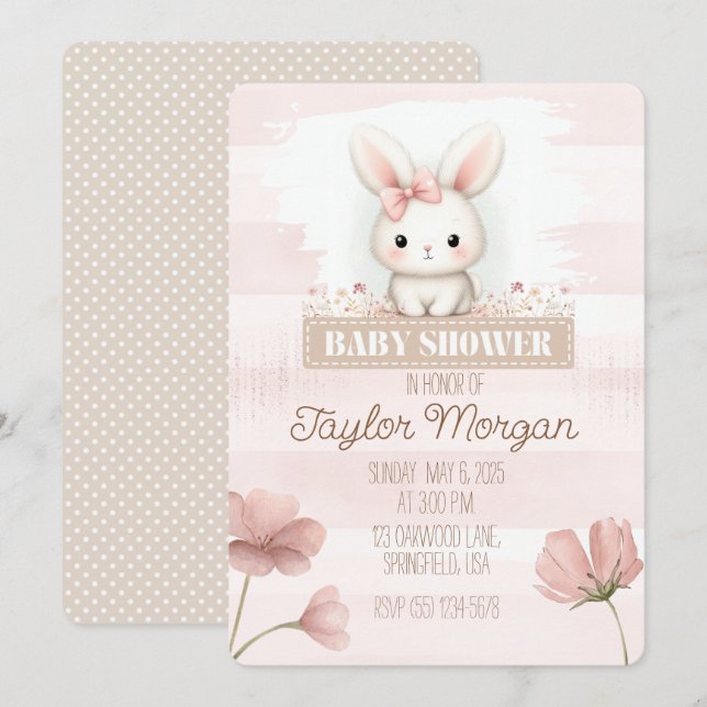 Invitación Pink Bunny Baby Shower Invitation (Anverso / Reverso)