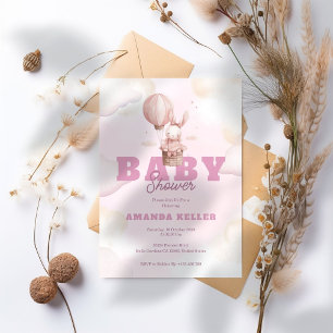 Invitación Pink Bunny Ballon Sky Cute Baby Shower