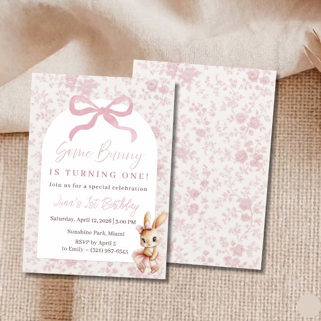 Invitación Pink Bunny First Birthday Invitation Girl Party (Subido por el creador)