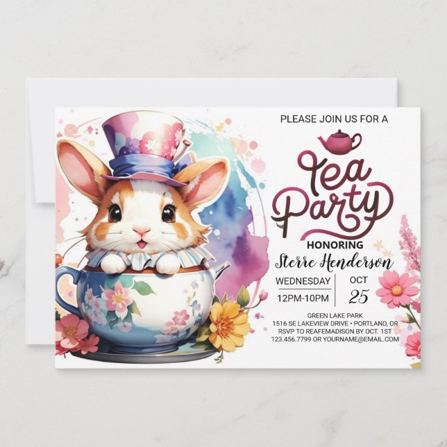 Invitación Pink Bunny Tea Baby Shower (Anverso)