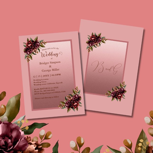 Invitación Pink Burgundy Floral Frame wedding (Subido por el creador)