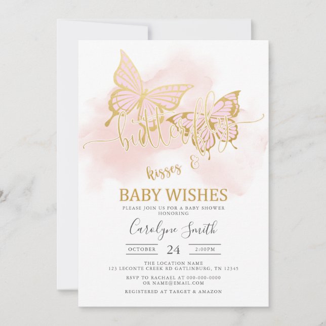 Invitación Pink Butterfly Baby Shower (Anverso)