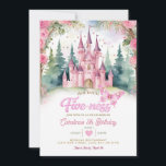 Invitación Pink Butterfly Castle Her Royal Five-ness Birthday<br><div class="desc">Her Royal Five-ness Pink Castle Forest Birthday Invitation
Mis Quince 15 Anos,  16th Birthday
Pink Castle Green Forest Matte Rose Gold</div>