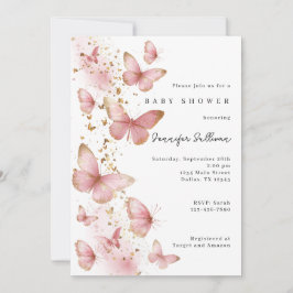 Invitación Pink Butterfly Minimalist Baby Shower Invitation