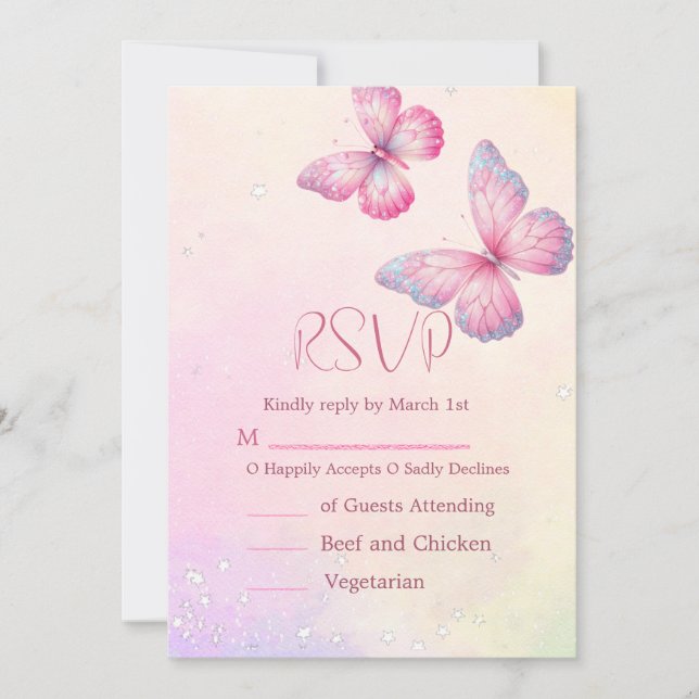 Invitación Pink Butterfly RSVP Baby Shower QR Code (Anverso)