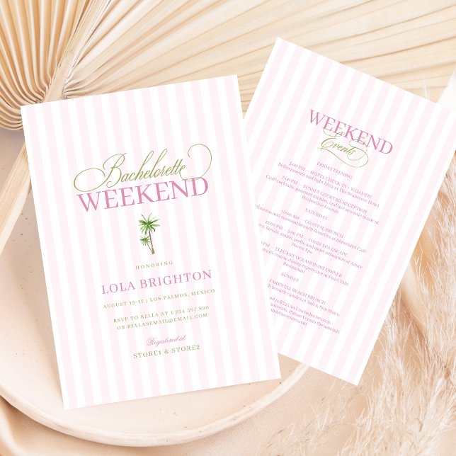 Invitación Pink Cabana Stripe Palm Beach Bachelorette Party (Subido por el creador)