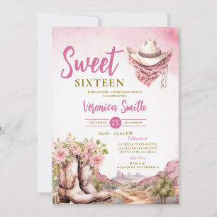 Invitación Pink Cactus Cowgirl Sweet 16 Boost Cumpleaños