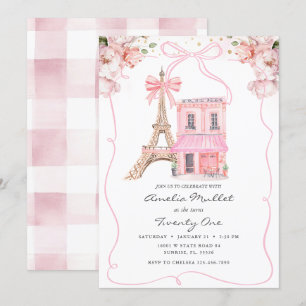 Invitación Pink Cafe Paris Bow Eiffel Tower Cualquier cumplea