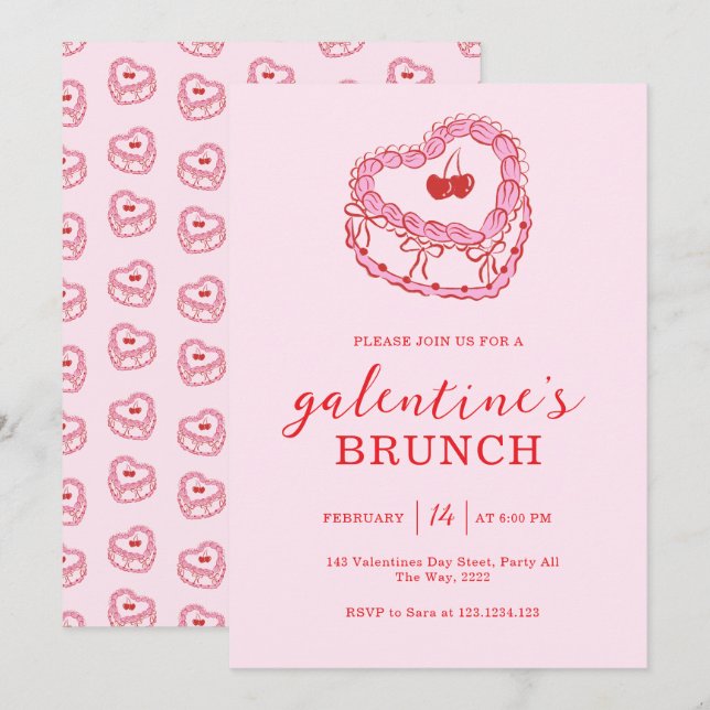 Invitación Pink Cake Galentine’s Day Brunch (Anverso / Reverso)