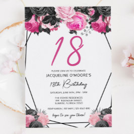 Invitación Pink caliente y negro 18º cumpleaños