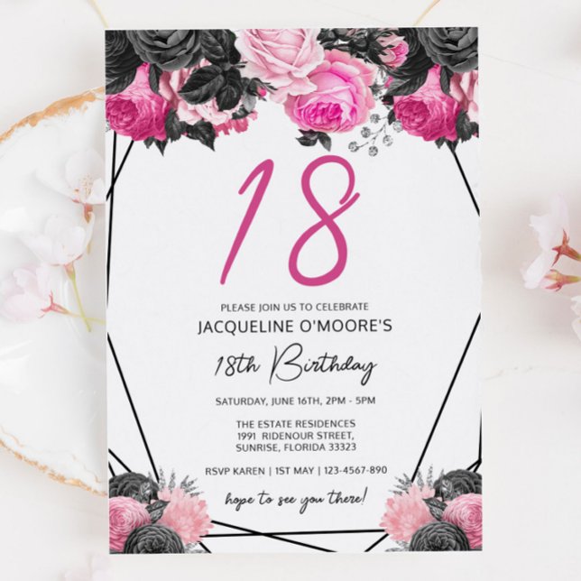 Invitación Pink caliente y negro 18º cumpleaños (Subido por el creador)