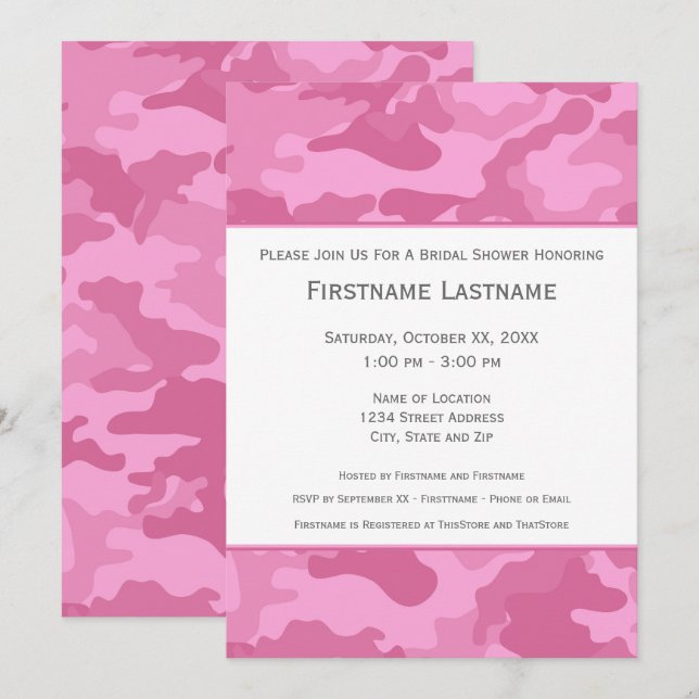 Invitación Pink Camo Bridal Shower o Engagement Party (Anverso / Reverso)