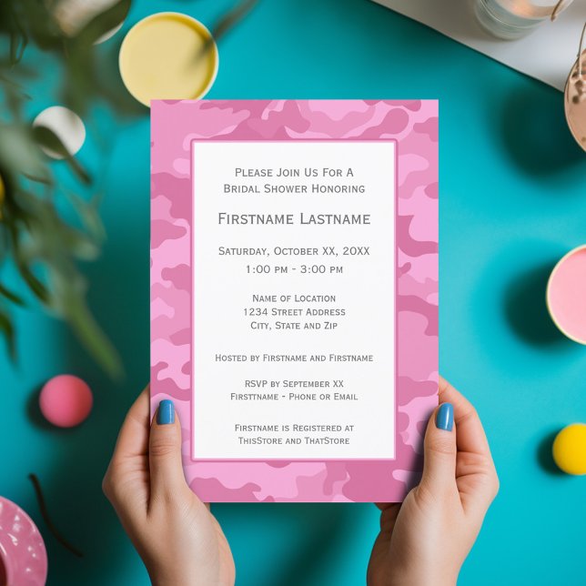 Invitación Pink Camo Bridal Shower o Engagement Party (Pink Camo Bridal Shower Invitation)