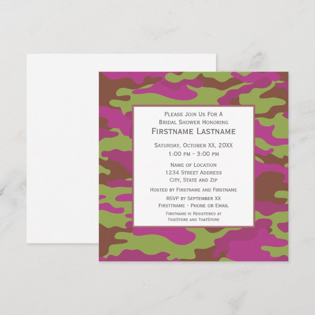 Invitación Pink Camo Bridal Shower o Engagement Party (Anverso / Reverso)