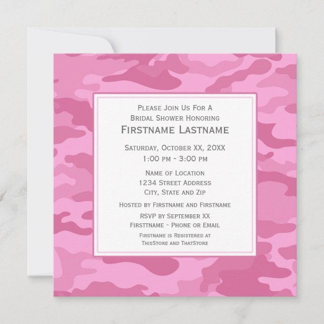 Invitación Pink Camo Bridal Shower o Engagement Party (Anverso)