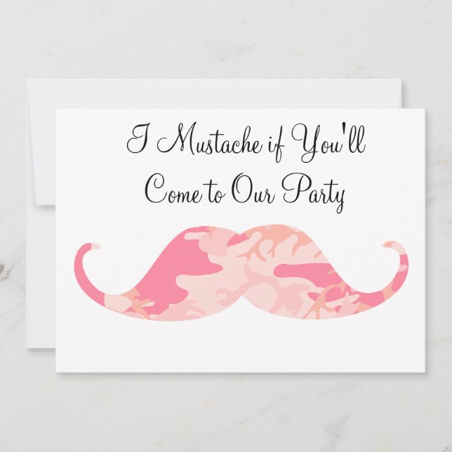 Invitación Pink Camo Mustache - Yo me duele si vas a Fiesta (Anverso)