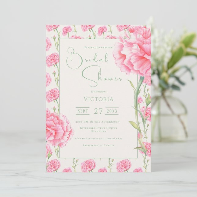 Invitación Pink Carnation Floral Bridal Shower Invitation