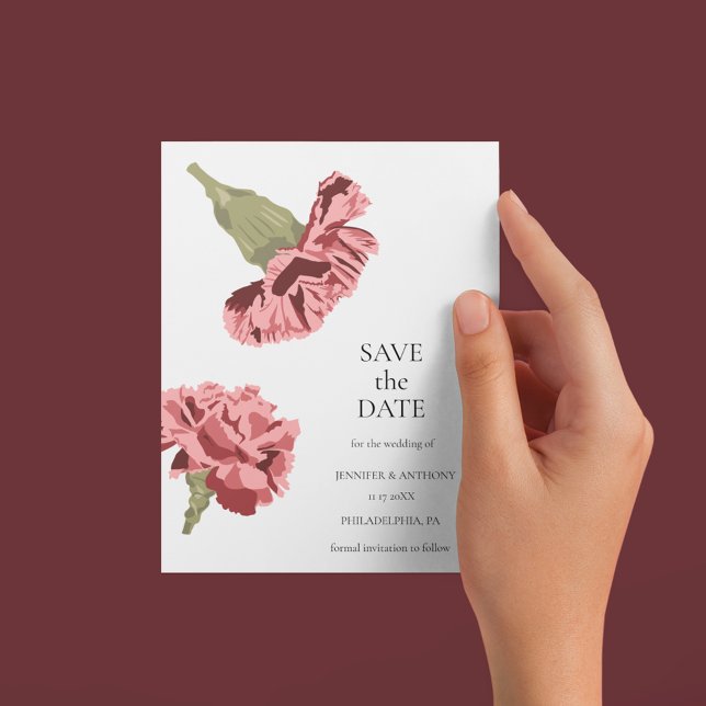 Invitación Pink Carnations Luxe Floral moderno Save the Date (Subido por el creador)