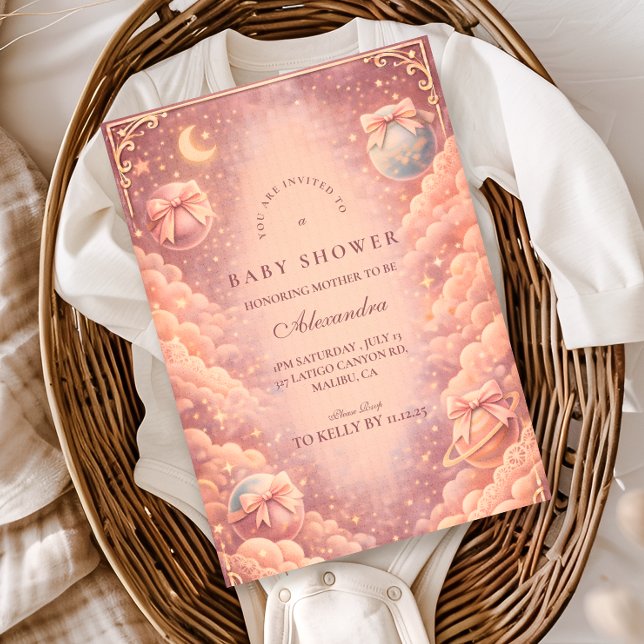 Invitación Pink Celestial Bows Clouds Baby Shower (Subido por el creador)