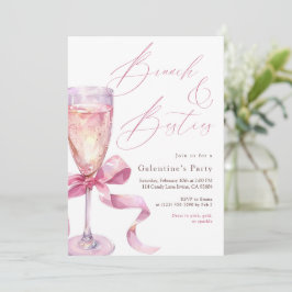 Invitación Pink Champagne Bow Brunch & Besties Galentine’s