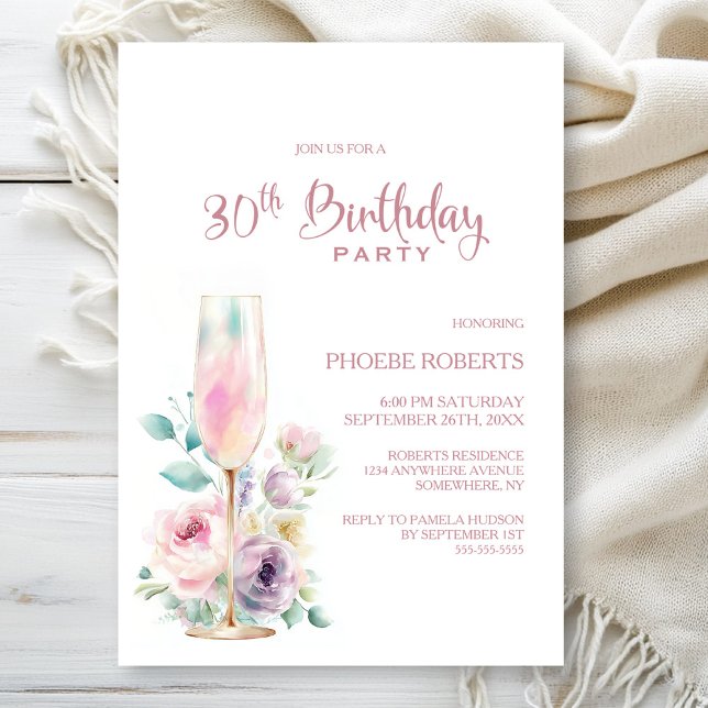 Invitación Pink Champagne Floral 30th Birthday Party (Subido por el creador)