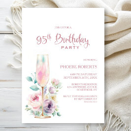 Invitación Pink Champagne Floral 95th Birthday Party