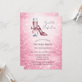 Invitación Pink Champagne Glass Aged To Perfection Birthday