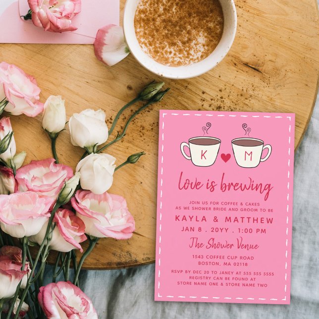 Invitación Pink Charming Coffee Cups Love Is Brewing Shower (Subido por el creador)