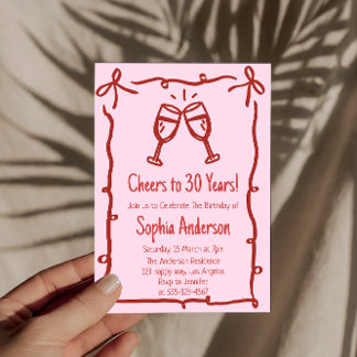 Invitación Pink “Cheers to 30 Years” Birthday                