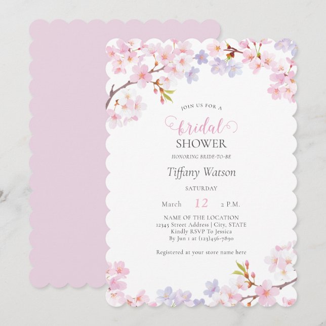 Invitación Pink Cherry Blossom in Bloom Garden Bridal Shower (Anverso / Reverso)